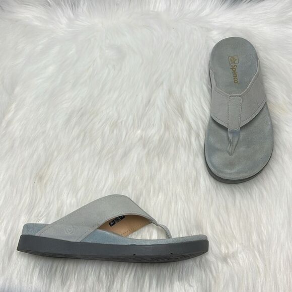 Spenco  Hampton Grey Suede Orthotic Thong Sandals Sz 6 - Picture 1 of 6